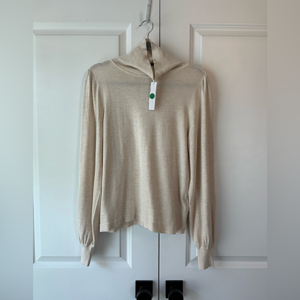 Lilla P Women’s Puff Sleeve Turtleneck Oatmeal NWT Size Medium
